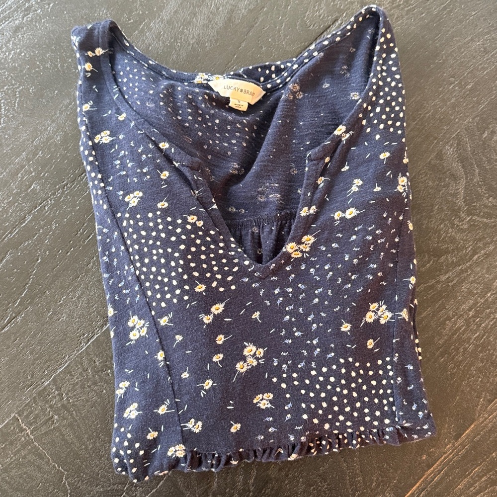 Lucky Brand Blue and White Pleated Top